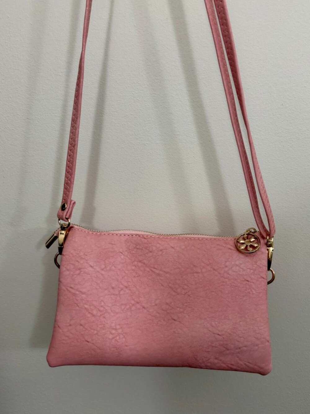Kaleidoscope Pink Pebbled Crossbody / Clutch • Striped Lining • Never Used